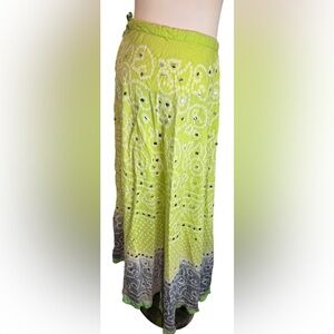 🌿 Raj Boho Maxi Skirt – Lime Green Ombré with Mirror Work – EU Size 36 S/M🌿